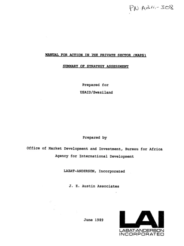 Manual for action in the private sector (MAPS) : summary of strategy assessment [Swaziland]