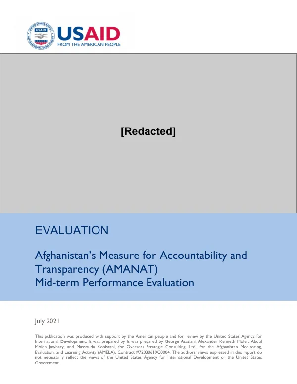 AMANAT mid-term performance evaluation : final evaluation report [Afghanistan] [public version]