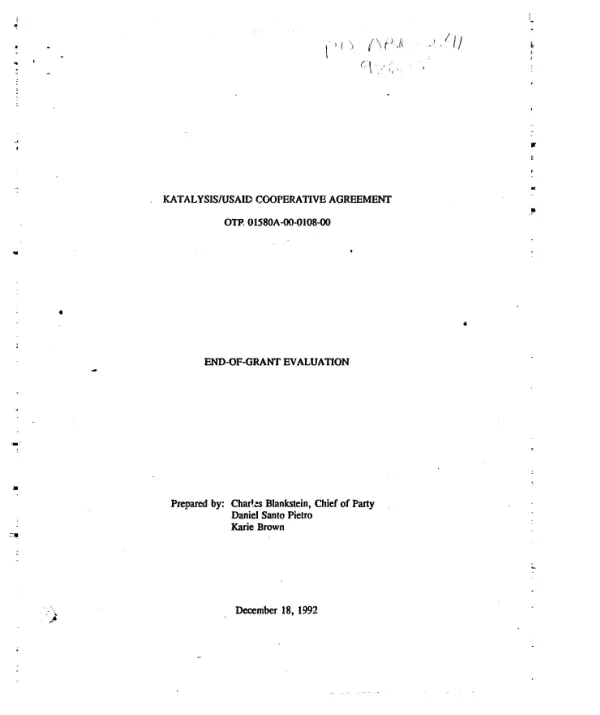 Katalysis/USAID cooperative agreement OTR-0158-A-00-0108-00 : end of grant evaluation
