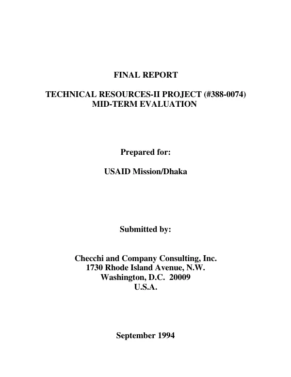 Final report : technical resources II project (388-0074) -- mid-term evaluation