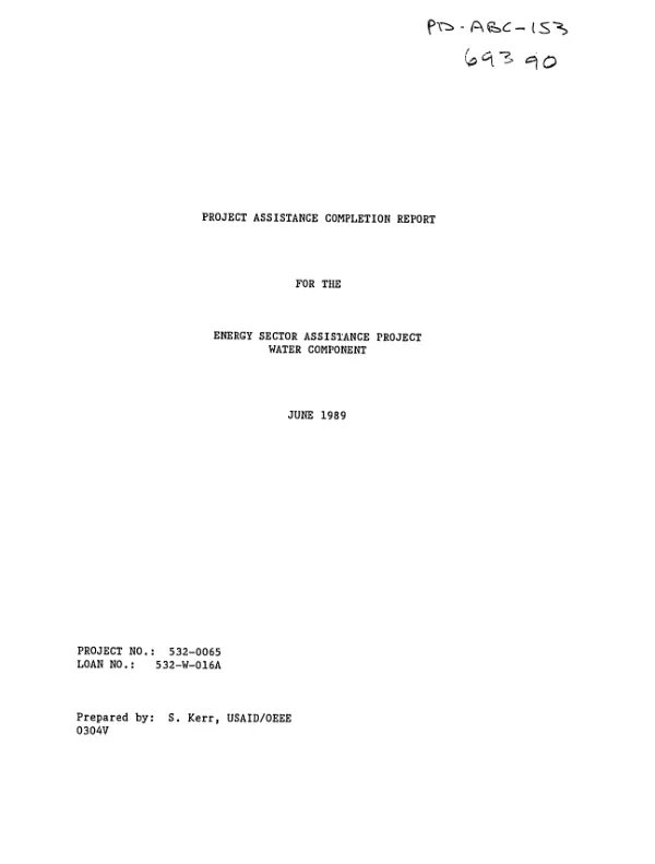 Project assistance completion report for the energy sector assistance project water component