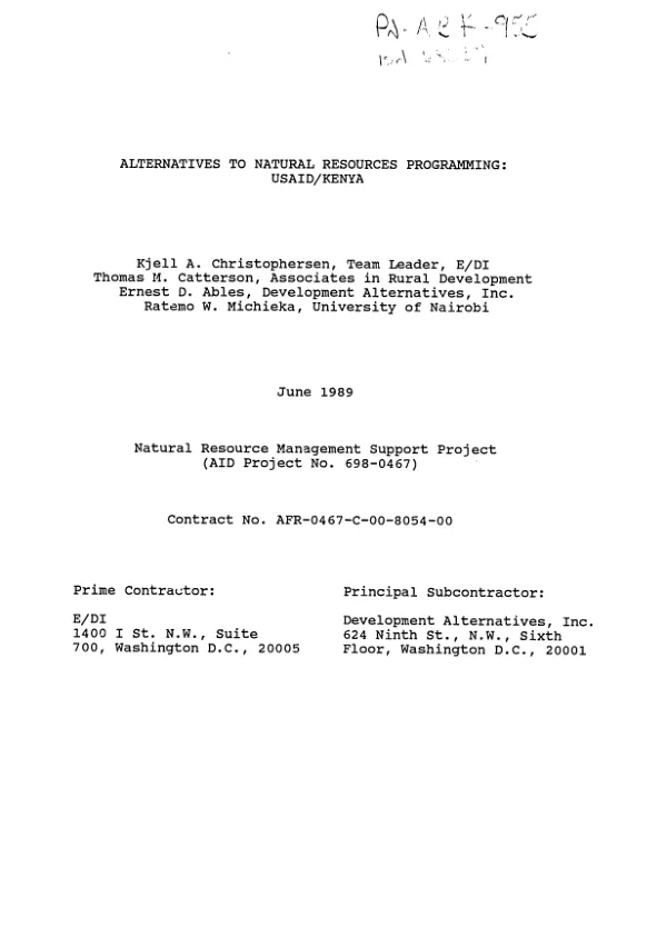 Alternatives to natural resources programming : USAID/Kenya