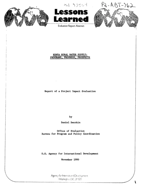 Kenya rural water supply : programs, progress, prospects -- report of a project impact evaluation