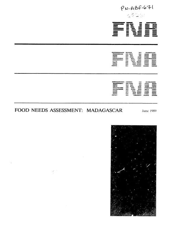 Madagascar : food needs assessment -- calendar year 1989