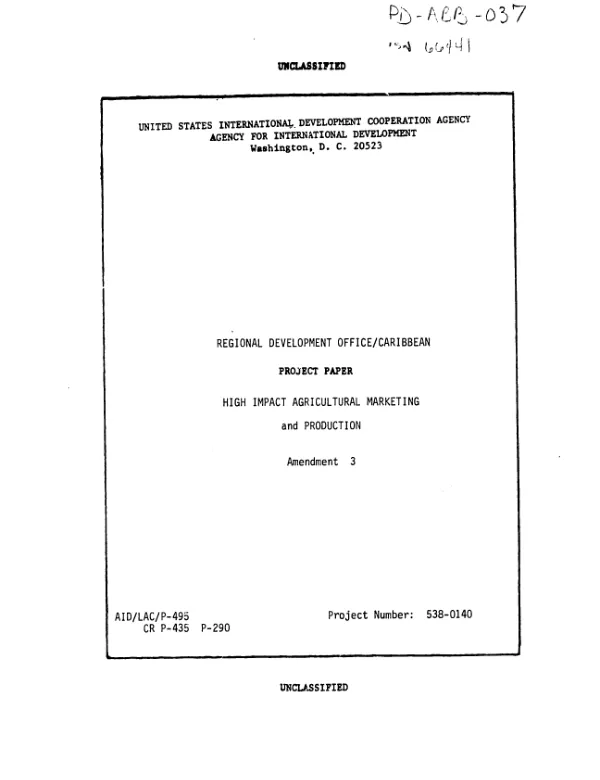 High impact agricultural marketing and production : amendment no. 3