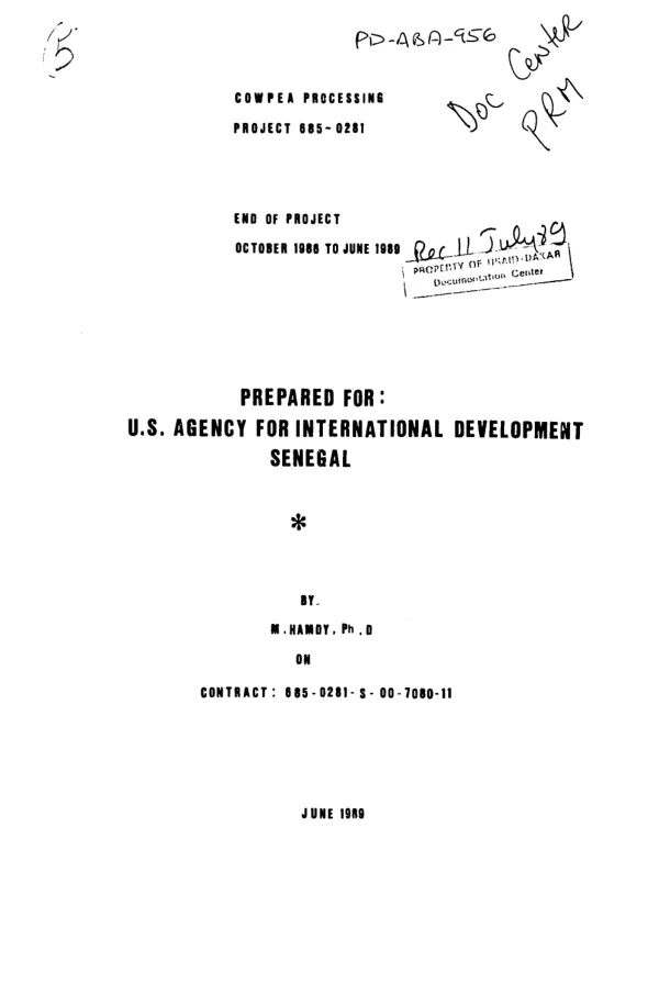 Cowpea processing project 685-0281 : end of project, October 1986 to June 1989