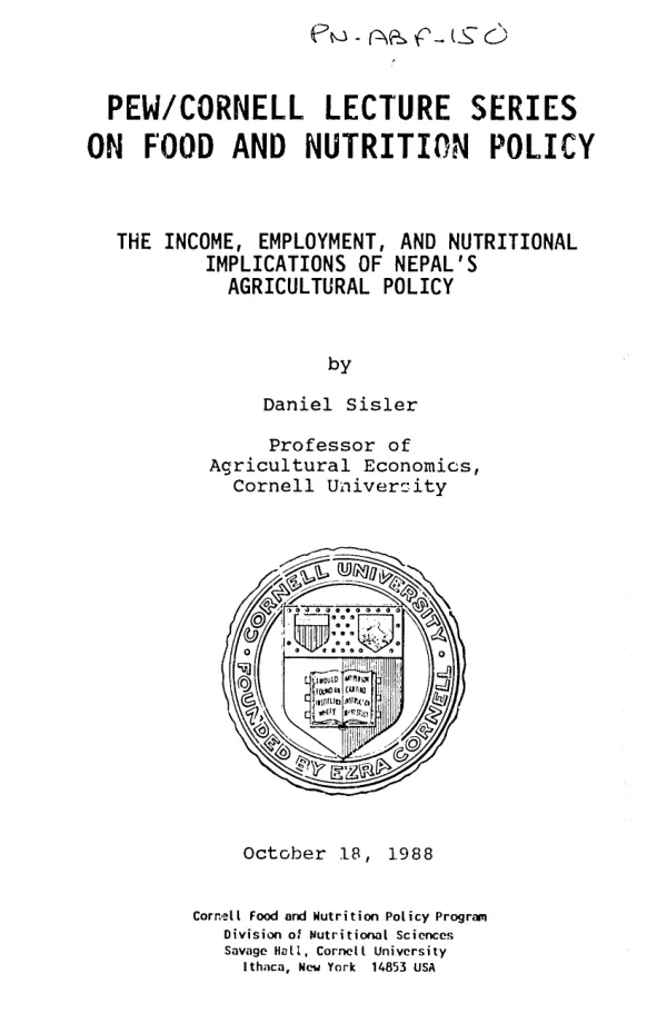 Income, employment, and nutritional implications of Nepal"s agricultural policy