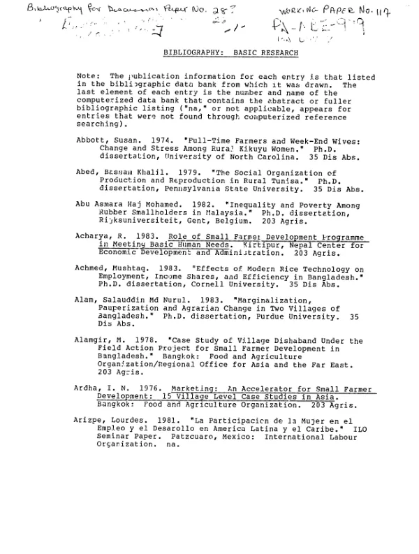 Bibliography for basic research [on small-farmer attitudes and aspirations]