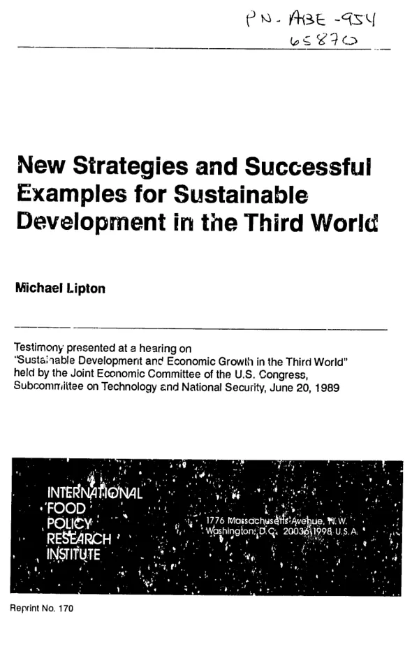 New strategies and successful examples for sustainable development in the Third World