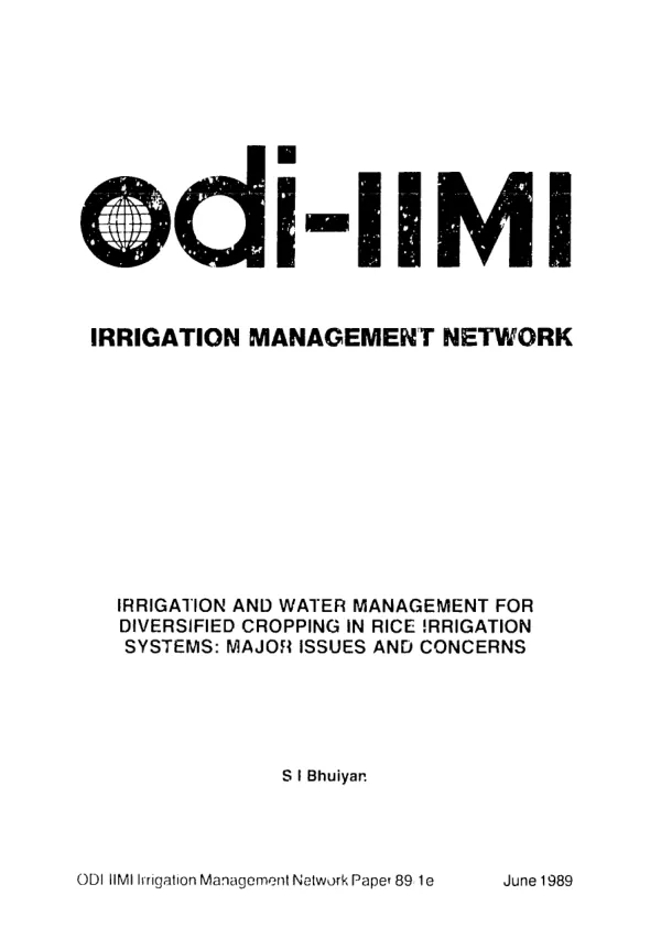 Irrigation and water management for diversified cropping in rice irrigation systems : major issues and concerns
