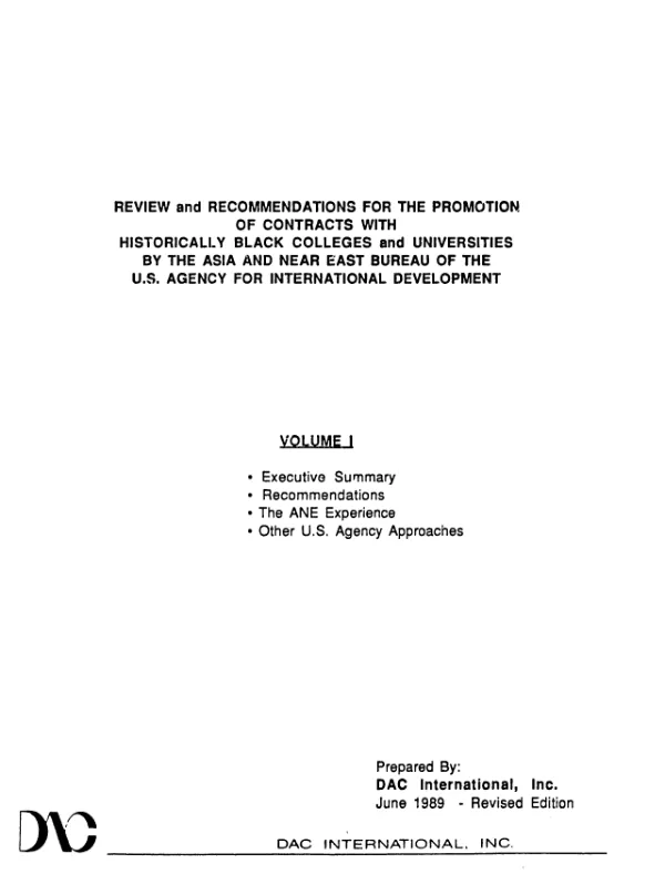 Review and recommendations for the promotion of contracts with historically black colleges and universities by the Asia and Near East Bureau of the US Agency for International Development