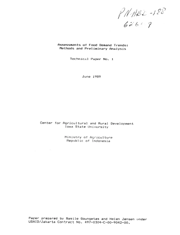 Assessments of food demand trends : methods and preliminary analysis
