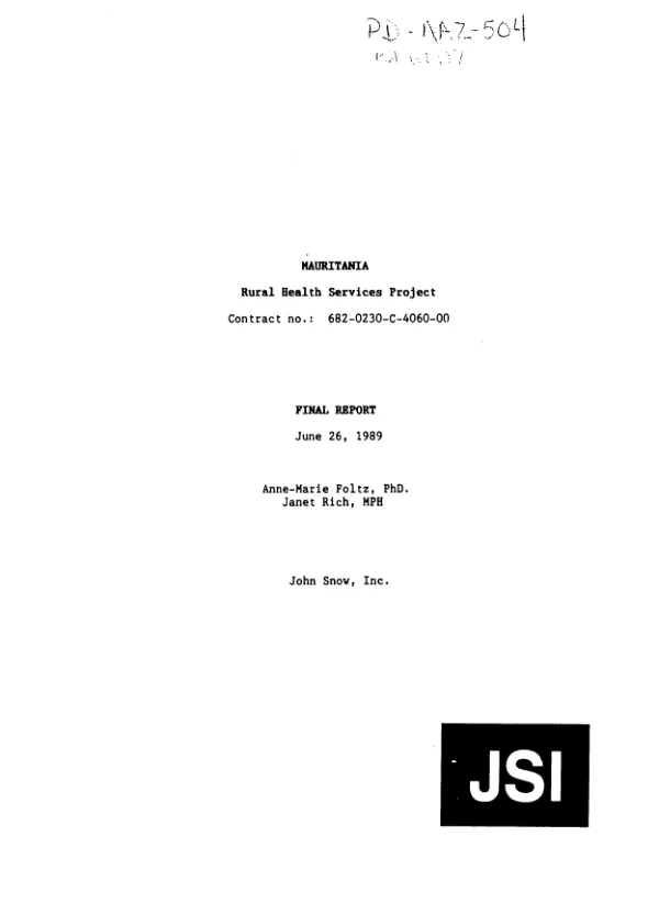 Mauritania rural health services project, contract no. 682-0230-C-4060-00 : final report