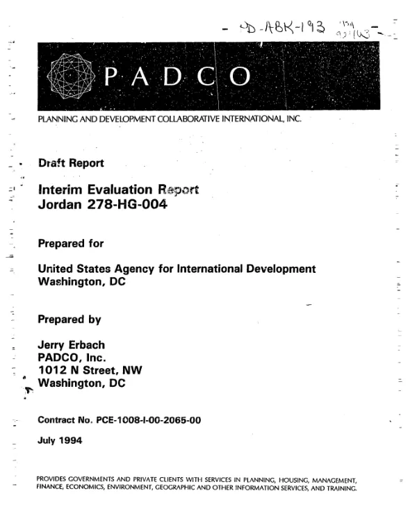 Draft report -- interim evaluation report : Jordan 278-HG-004