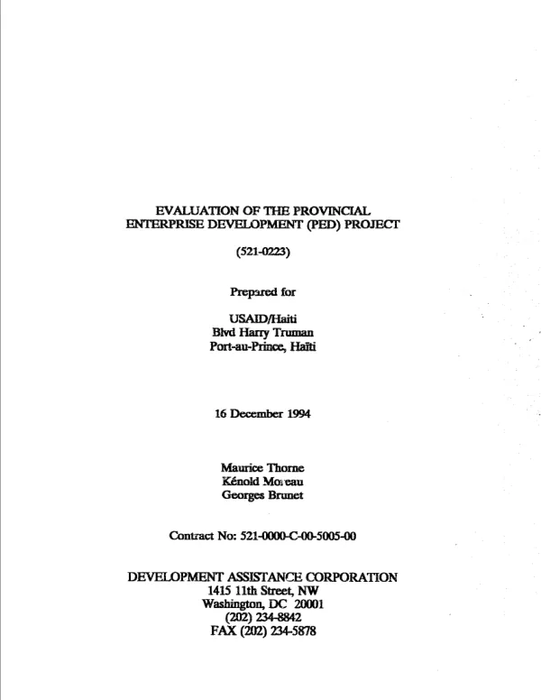 Evaluation of the provincial enterprise development (PED) project (521-0223)