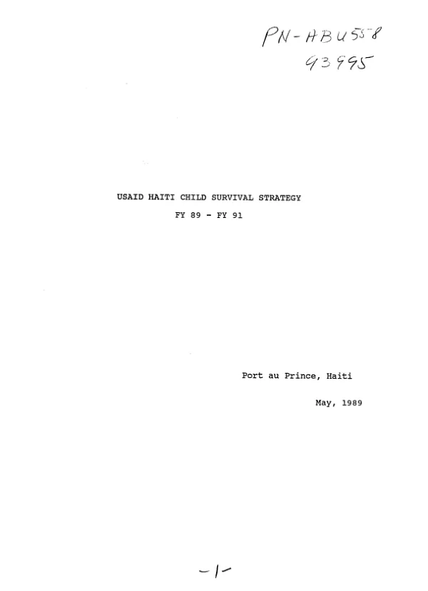 USAID Haiti child survival strategy, FY 89-FY 91