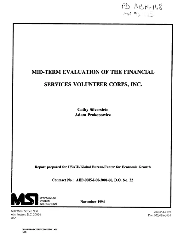 Mid-term evaluation of the Financial Services Volunteer Corps, Inc.