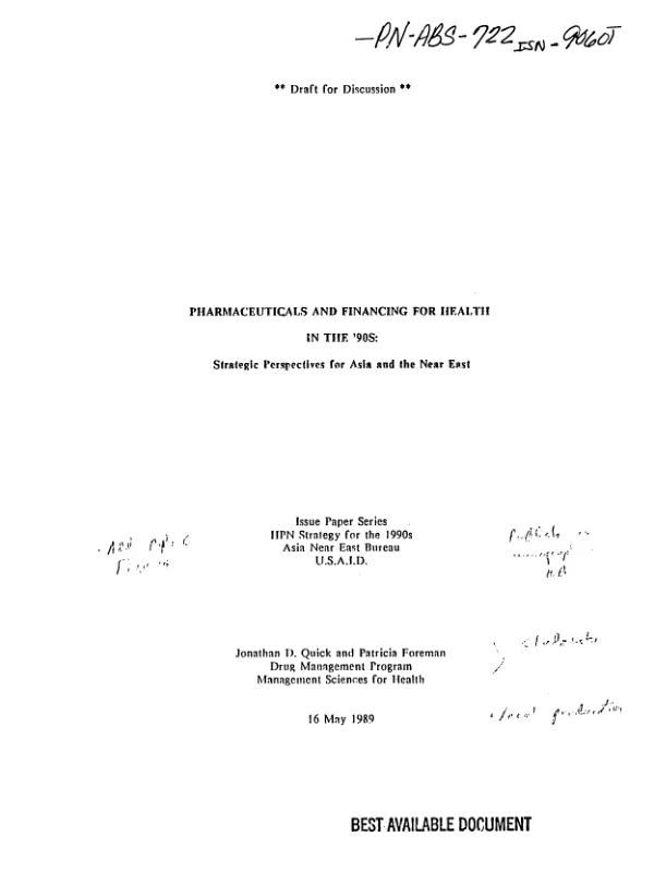 Pharmaceuticals and financing for health in the "90s : strategic perspectives for Asia and the Near East