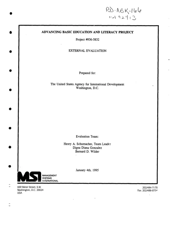 Advancing basic education and literacy [ABEL] project -- project no. 936-5832 : external evaluation