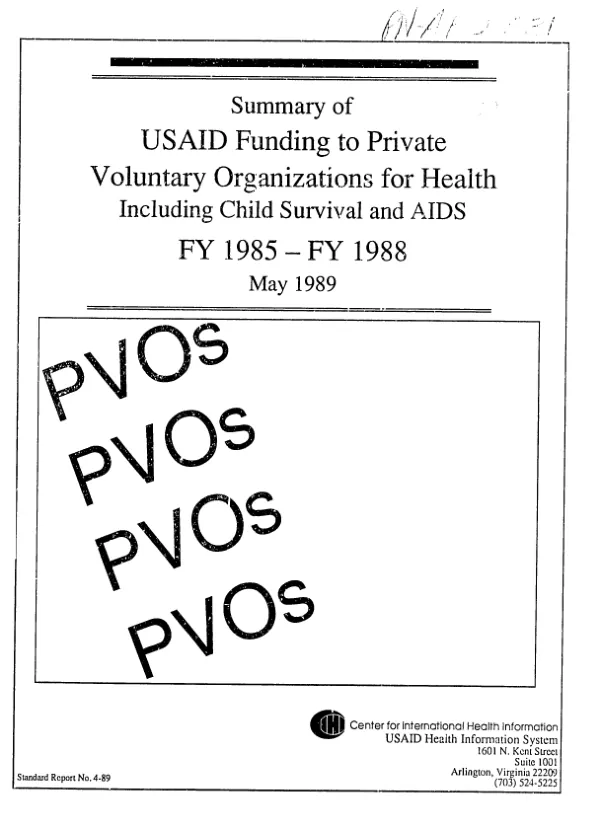 Summary of USAID funding to private voluntary organizations for health including child survival and AIDS : FY 1985-FY 1988