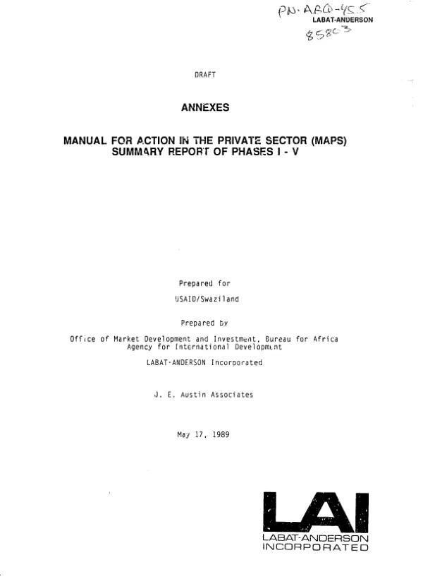 Annexes : manual for action in the private sector (MAPS) -- summary report of phases 1-V