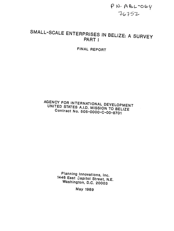 Small-scale enterprises in Belize : a survey -- part I