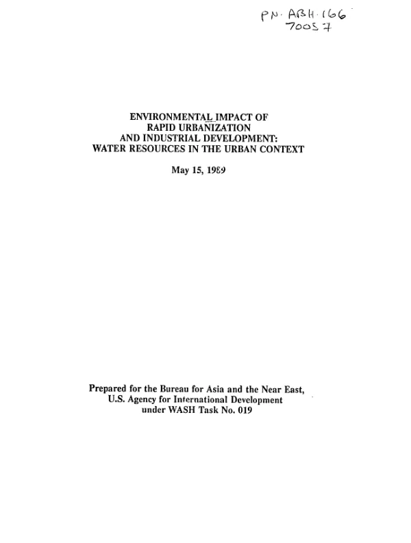 Environmental impact of rapid urbanization and industrial development : water resources in the urban context