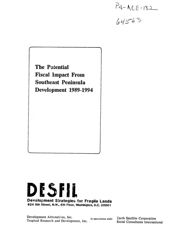 Potential fiscal impact from Southeast Peninsula development, 1989-1994