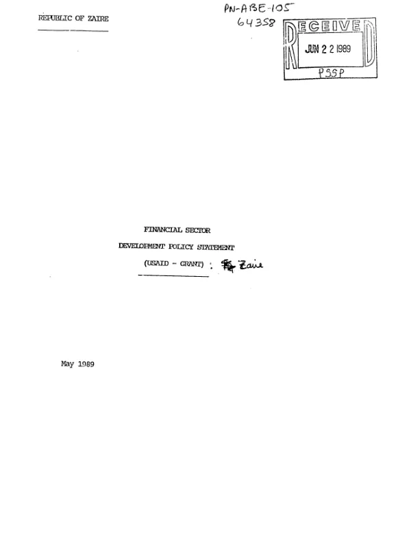 Financial sector development policy statement (USAID-grant) [: Zaire]