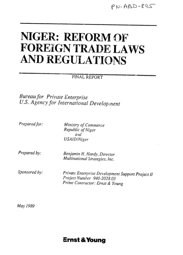 Niger : reform of foreign trade laws and regulations -- final report