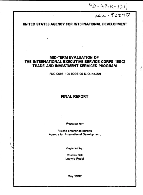Mid-term evaluation of the International Executive Service Corps (IESC) trade and investment services program : final report