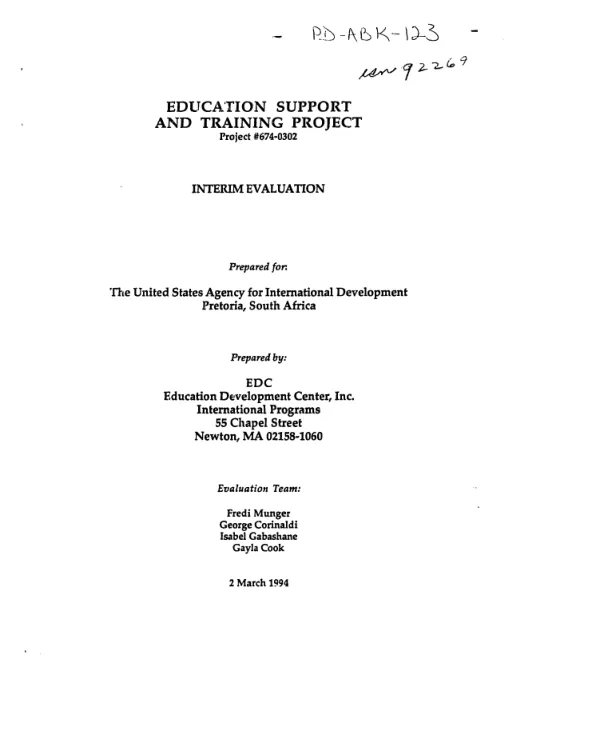 Education support and training project -- project no. 674-0302 : interim evaluation