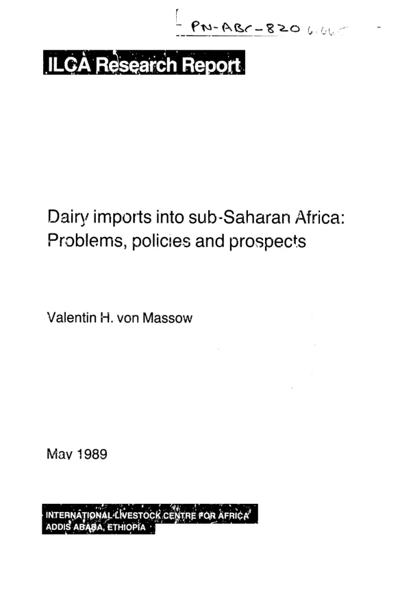 Dairy imports into sub-Saharan Africa : problems, policies and prospects