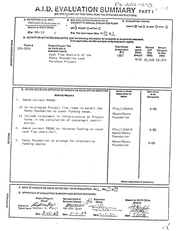 Cash flow analysis of the Penny Foundation land purchase project
