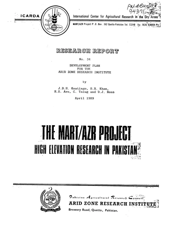 Development plan for the Arid Zone Research Institute [AZRI]