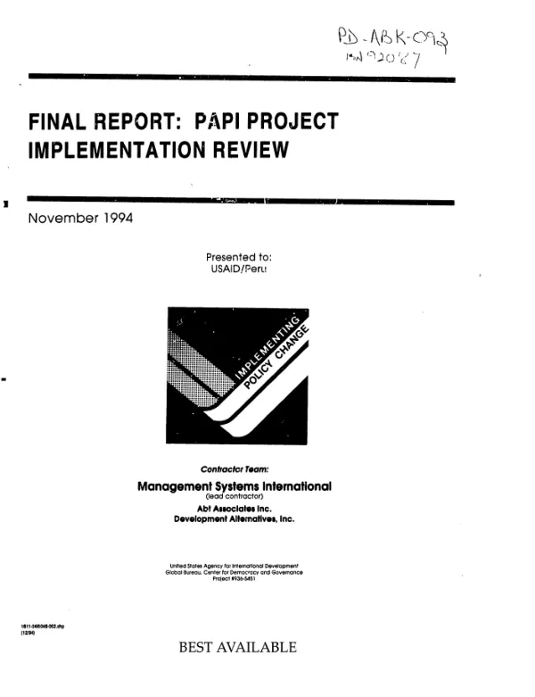 Final report : PAPI project implementation review