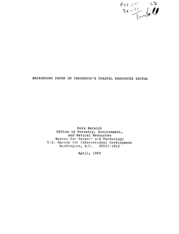 Background paper on Indonesia"s coastal resources sector