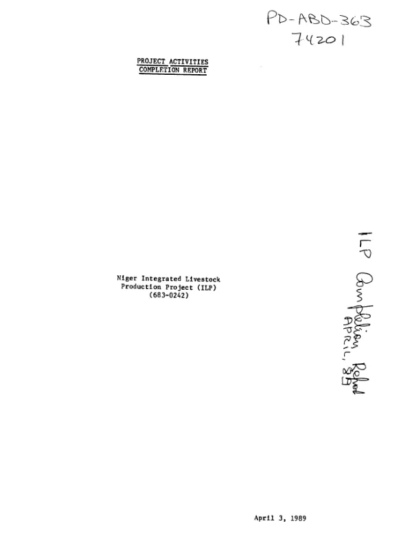 Project activities completion report : Niger integrated livestock production project (ILP) (683-0242)