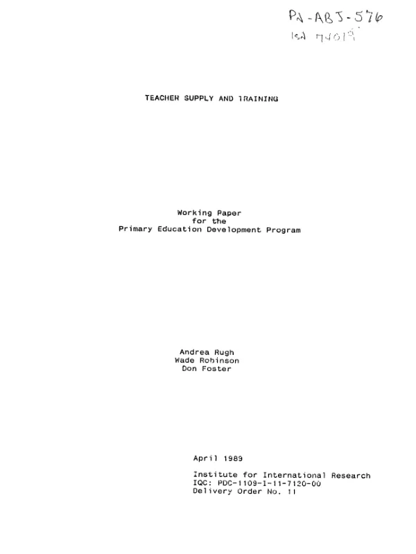 Teacher supply and training