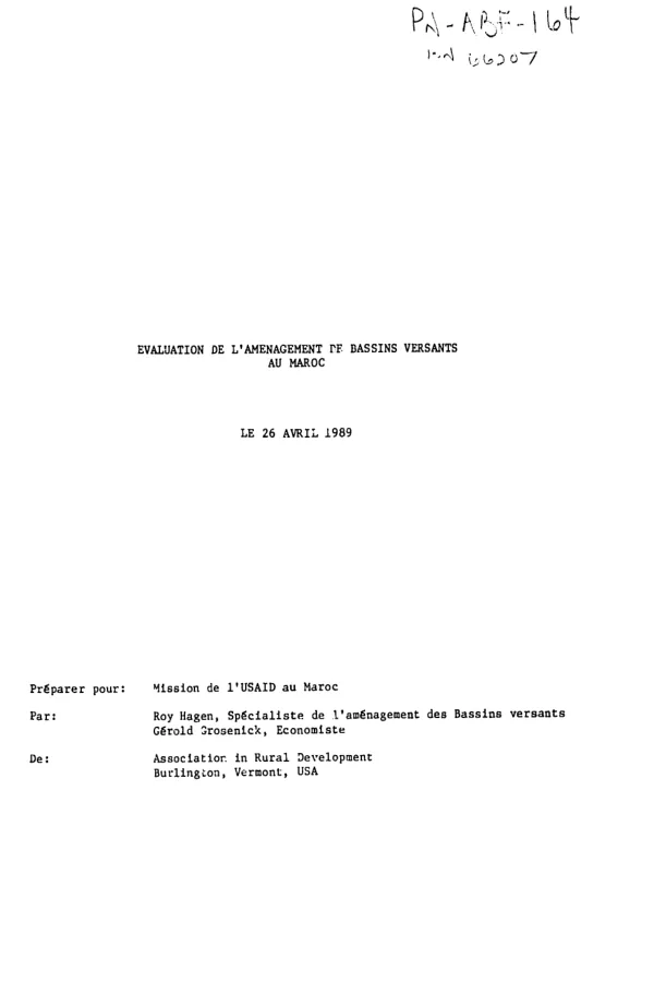 Evaluation de l"amenagement de bassins versants au Maroc