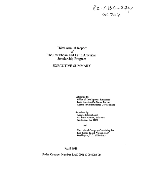 Third annual report of the Caribbean and Latin American scholarship program : executive summary