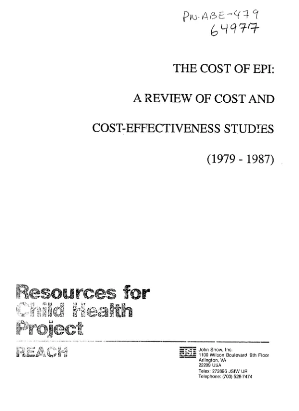 Costs of EPI : a review of cost and cost-effectiveness studies (1979-1987)