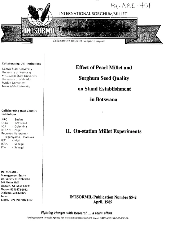 Effect of pearl millet and sorghum seed quality on stand establishment in Botswana : II. on - station millet experiments