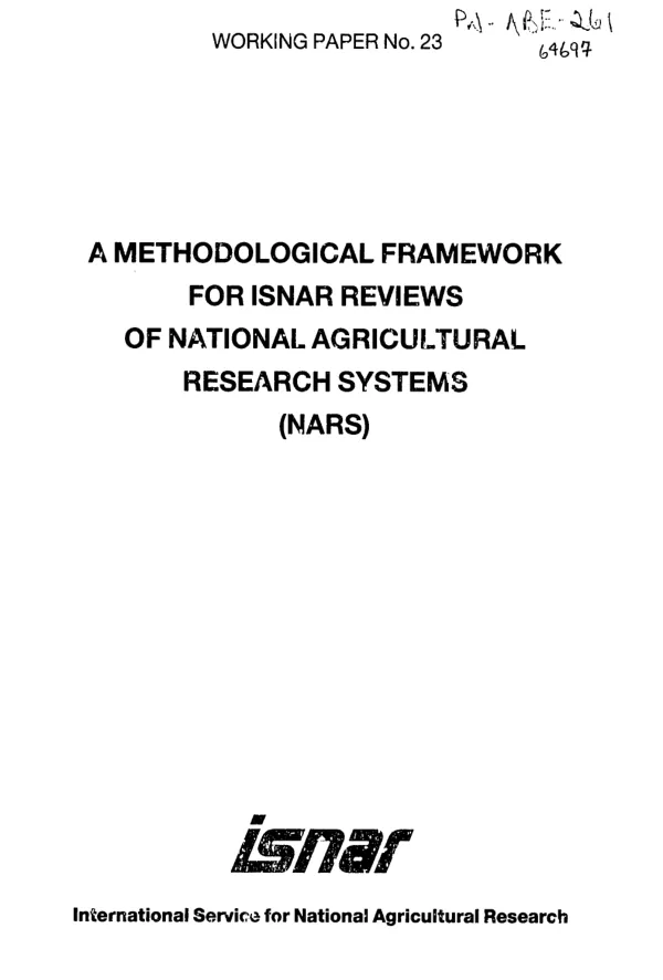 Methodological framework for ISNAR reviews of national agricultural research systems (NARS)