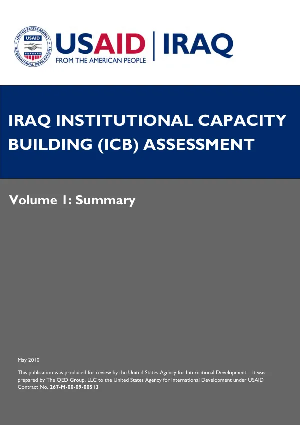 Iraq institutional capacity building (ICB) assessment. Volume 1 : summary