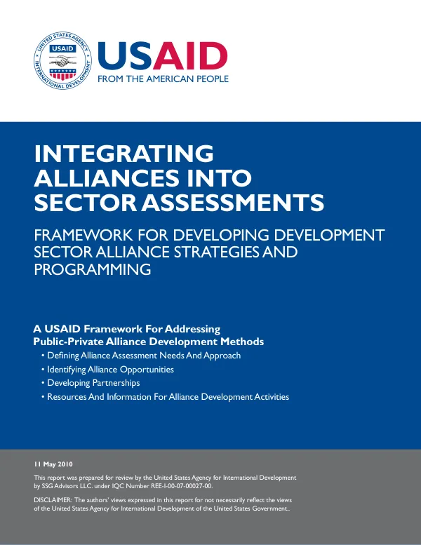Integrating alliances into sector assessments : framework for developing development sector alliances strategies and programming