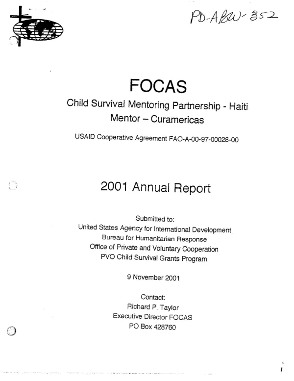 FOCAS (Foundation of Compassionate American Samaritans) : child survival mentoring partnership - Haiti -- Mentor-Curamericas : USAID cooperative agreement FAO-A-00-97-00028-00 : 2001 annual report