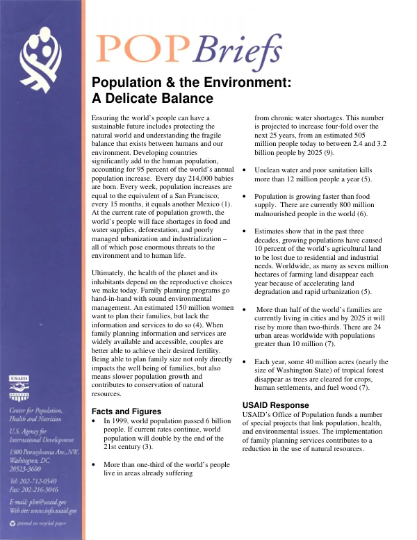Population & the environment : a delicate balance