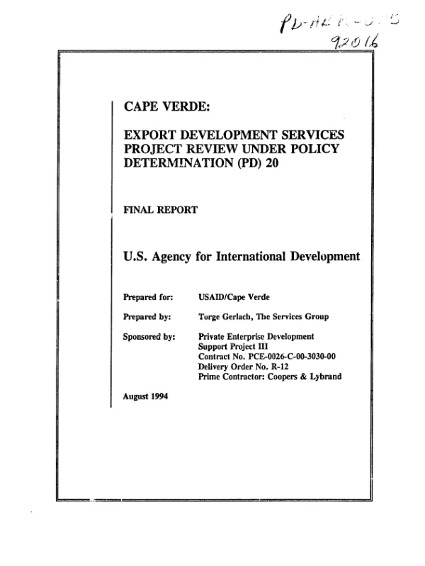 Cape Verde : export development services project review under policy determination (PD) 20 -- final report