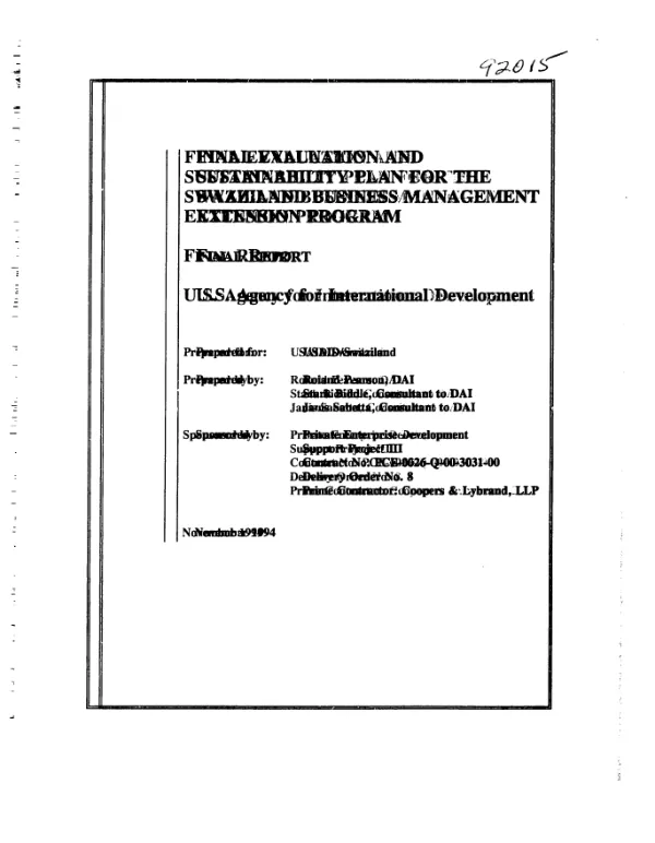 Final evaluation and sustainability plan for the Swaziland business management extension program : final report
